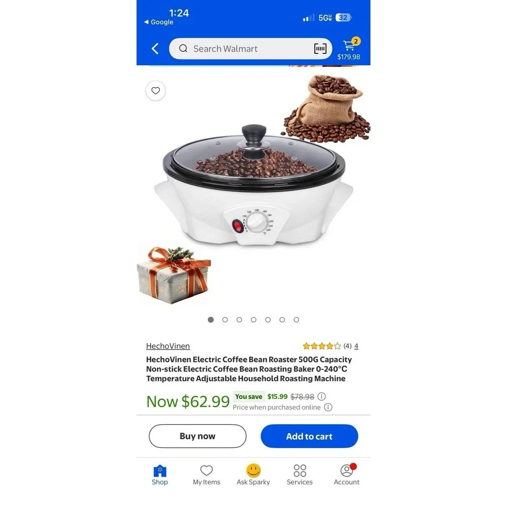 Electric Coffee Bean Roaster with Adjustable Temperature and Timer for Home Use